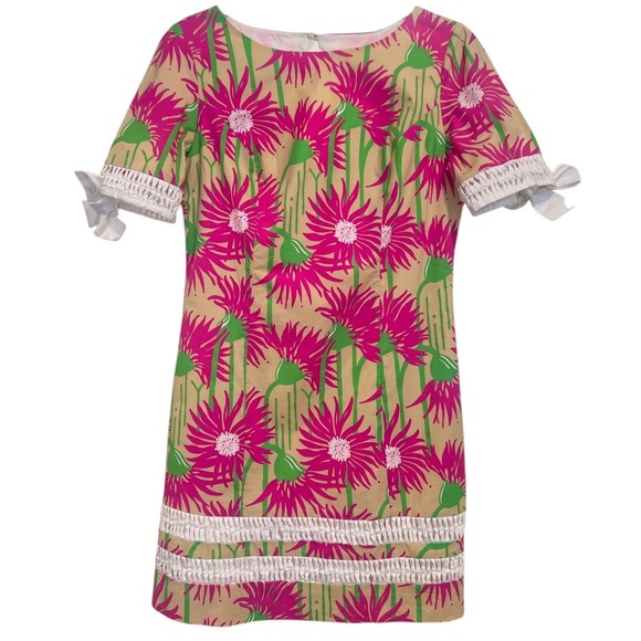 Lilly Pulitzer Dresses & Skirts - Lilly Pulitzer Coastal Chic Resortcore Floral Shift Dress Size 2 Lace Trim FLAW